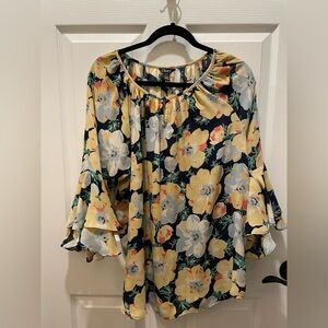 Chaps Women's Blouse - Yellow and Blue Floral
